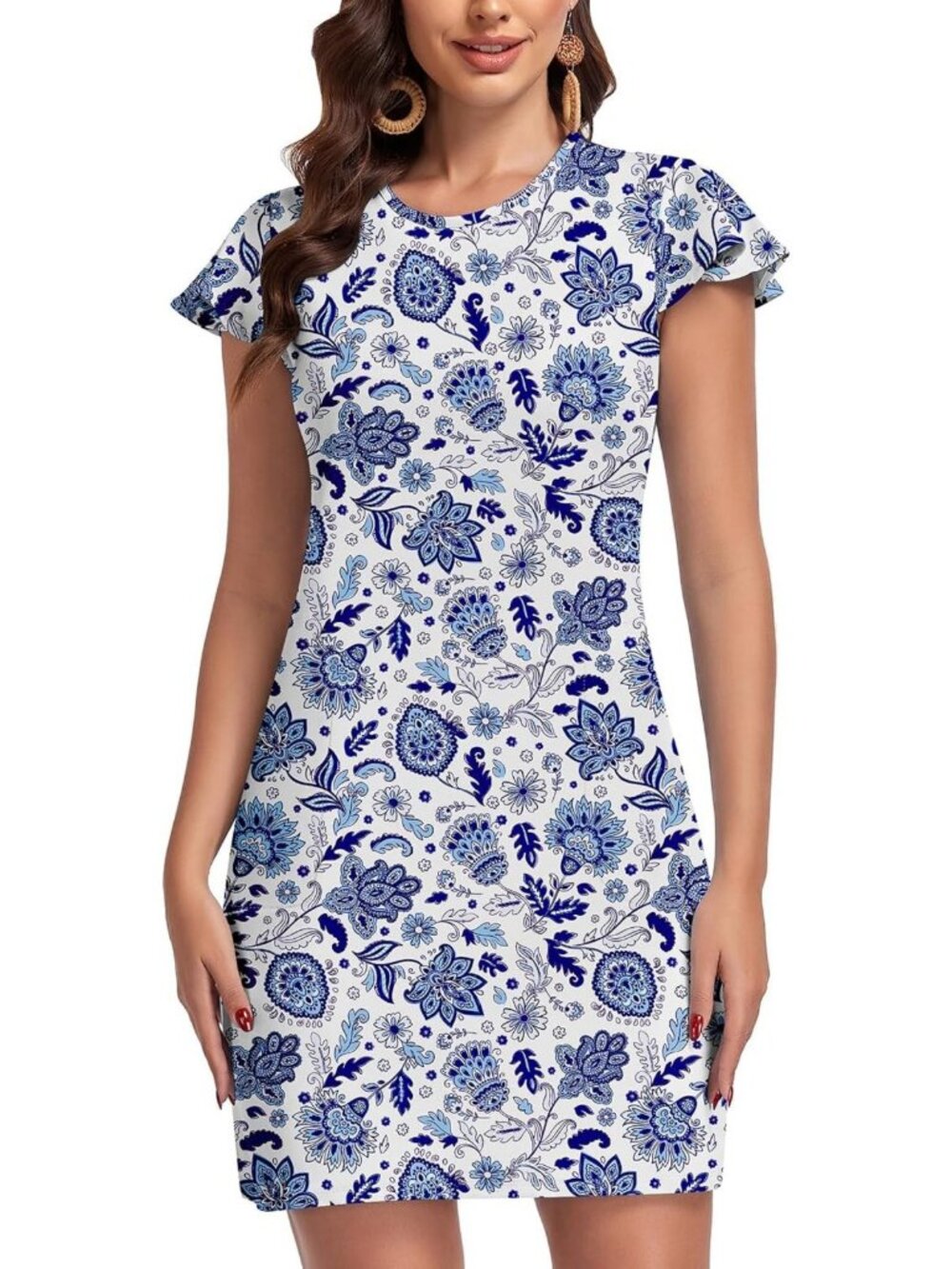 Petal Sleeve Casual Dress with Pockets, UPF 50+ Quick Dry Beach Vacation Wear
